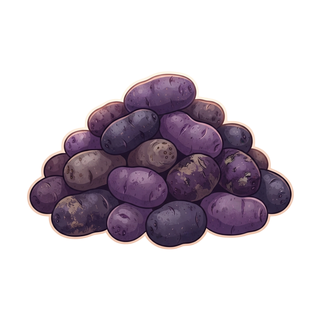 A cluster of purple potatoes arranged in a rounded pile with a light outline.
