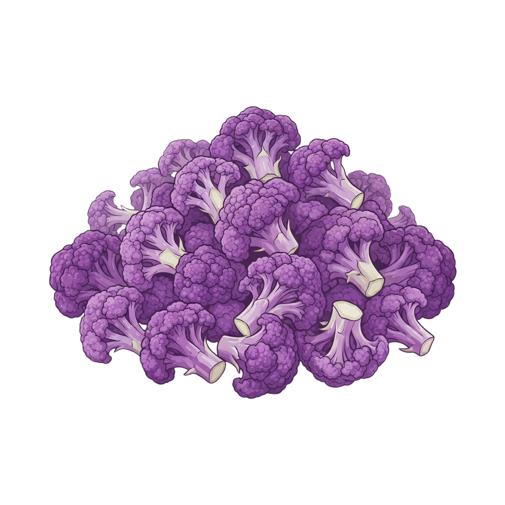 Cluster of purple cauliflower florets arranged closely together