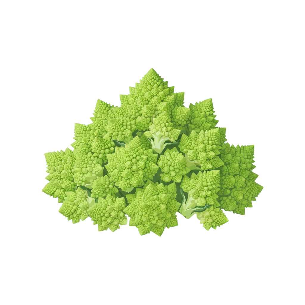 Close-up of a bright green, detailed Romnesco broccoli floret with intricate fractal-like patterns
