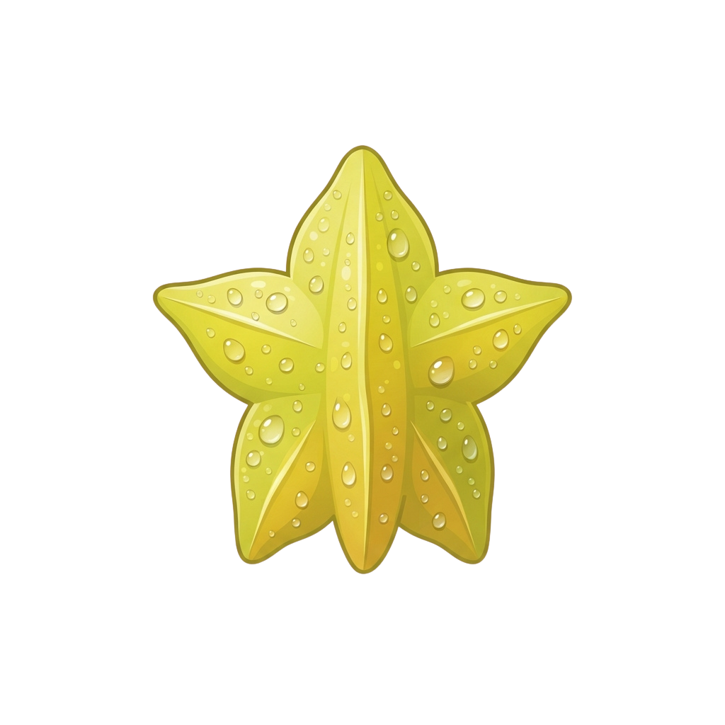 A bright yellow star-shaped object with water droplets covering its surface