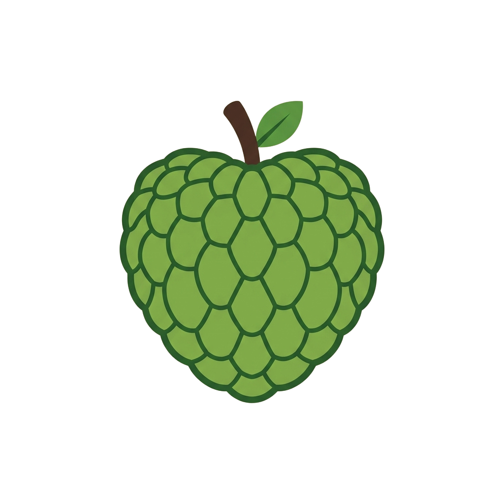 A green apple with a bumpy texture and a single leaf on top
