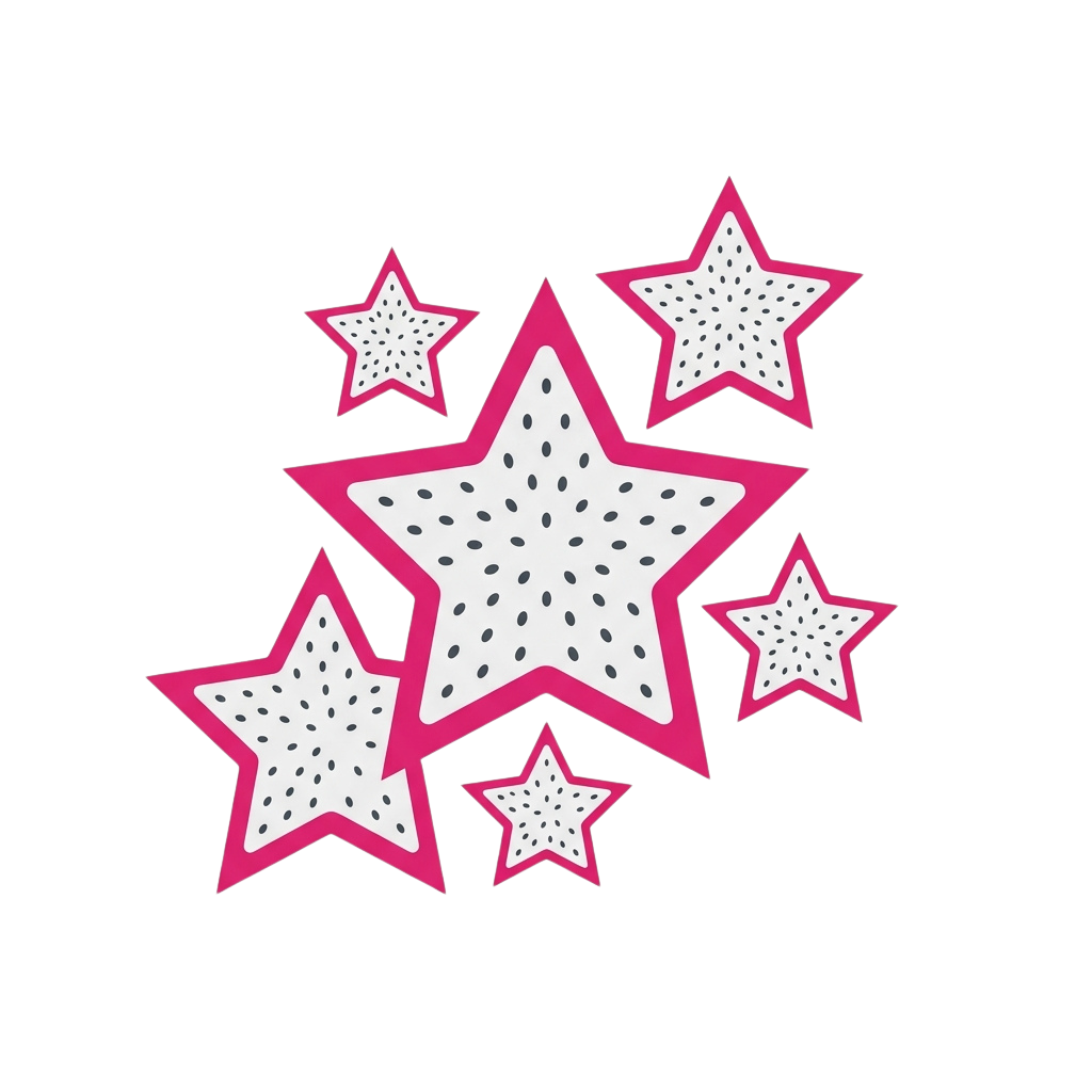 Five pink stars with glittery centers arranged in a cluster pattern on a black background