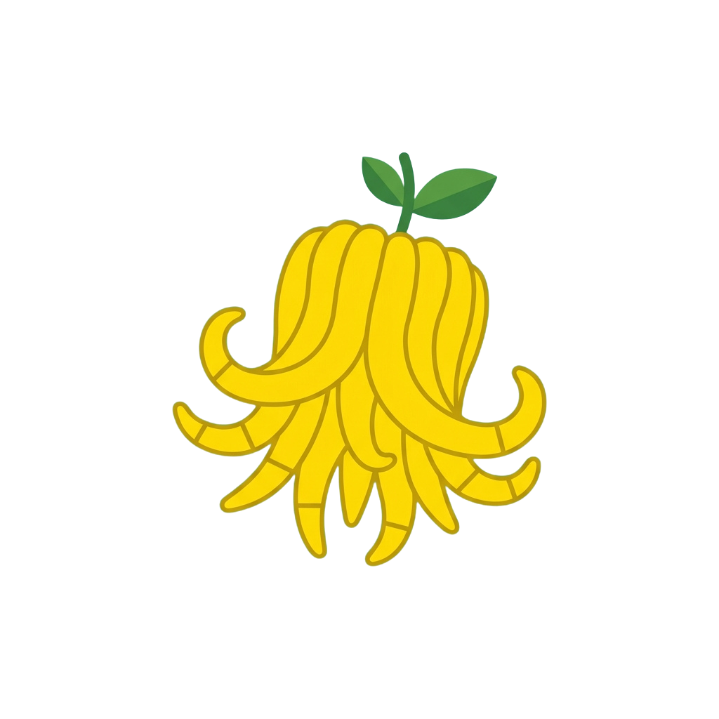 A stylized graphic of a bunch of yellow bananas with a green leaf on top