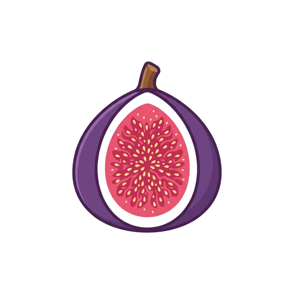 A halved purple fig showing its pink interior with small seeds, set against a black background