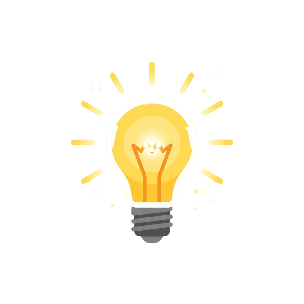 Illustration of a glowing lightbulb with a small figure raising both hands inside, symbolizing an idea or inspiration