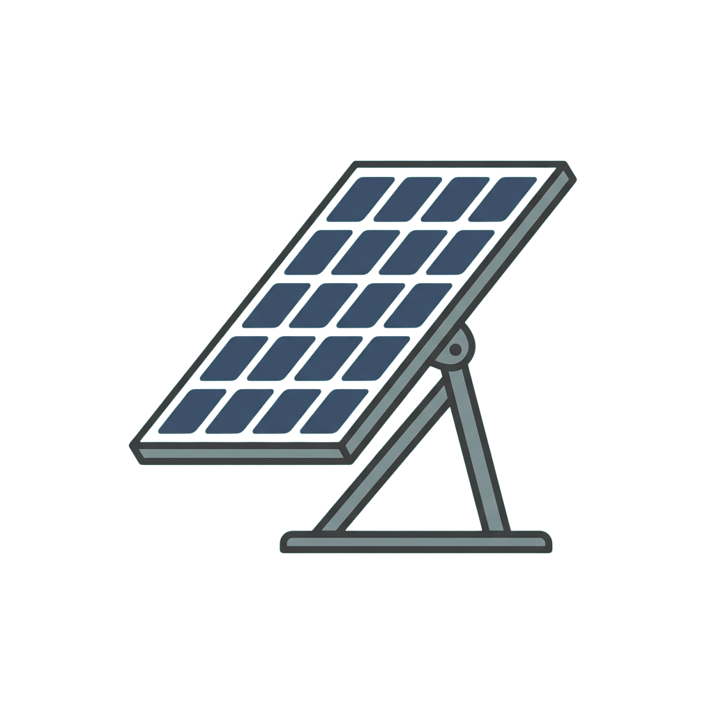 A single solar panel mounted on a sturdy adjustable stand against a dark background