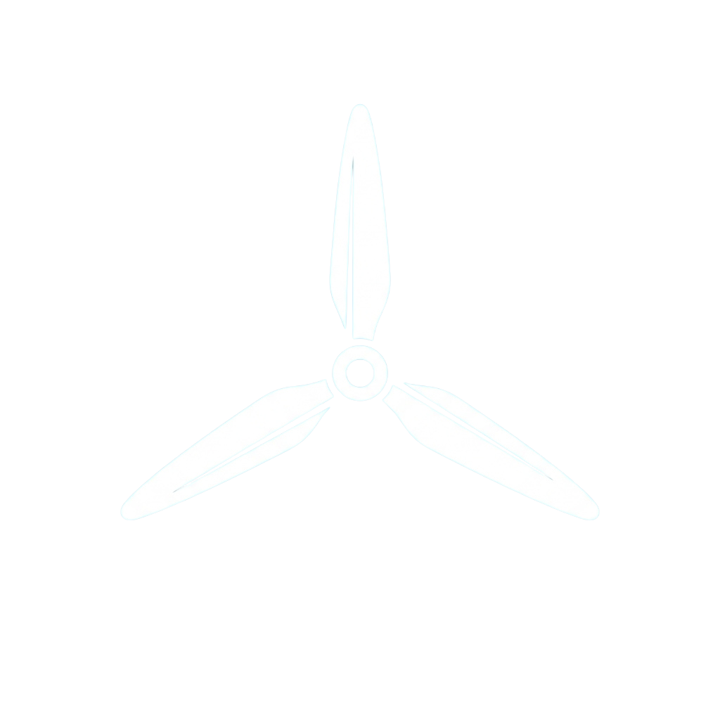 A white three-bladed propeller with a central hub against a black background