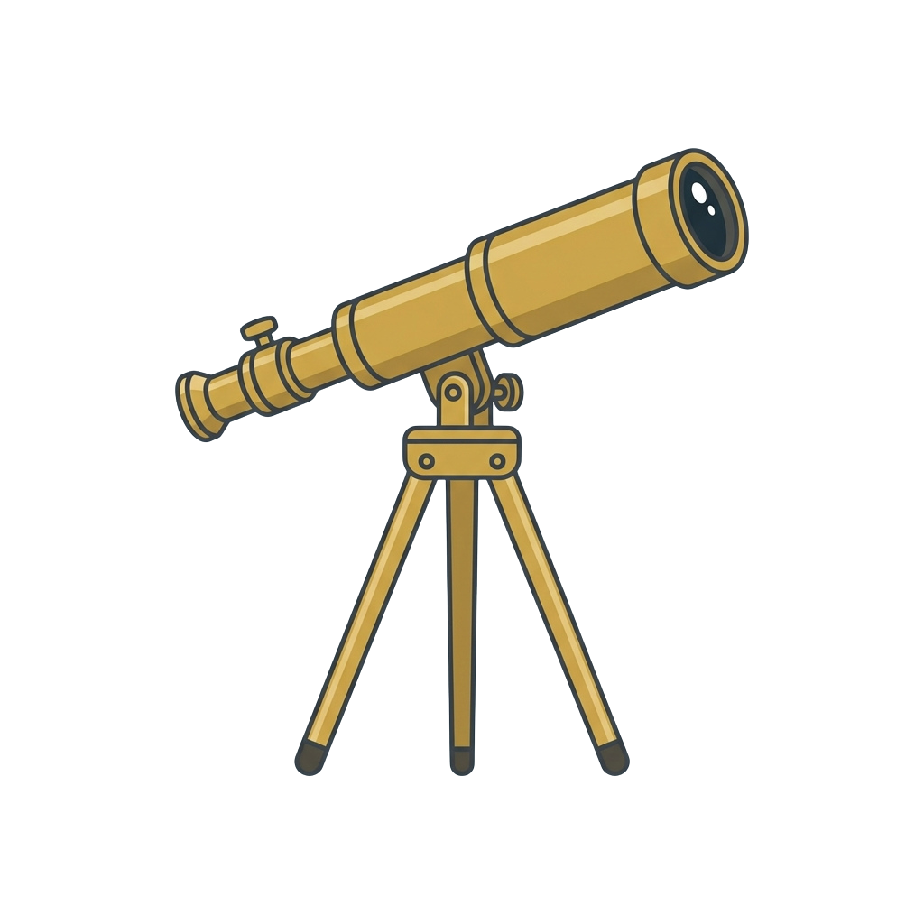 A gold-colored telescope on a tripod against a black background