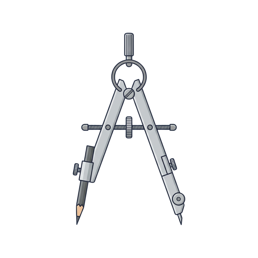 Adjustable drafting compass with a pencil, used for drawing circles and arcs in technical designs