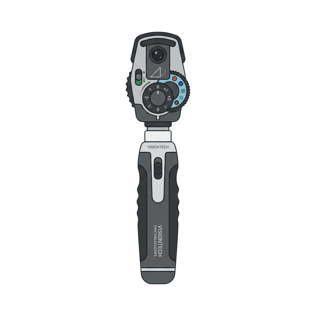 Medical handheld laser device with control dials and a screen for eye examination