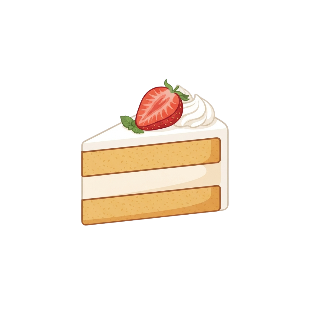 A slice of layered cake with white frosting and a whole strawberry on top