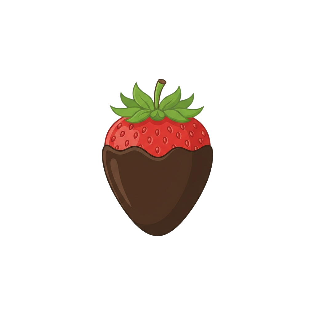 A chocolate-covered strawberry with green leaves on top against a black background