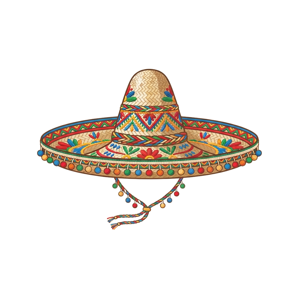 Traditional sombrero hat with vibrant embroidery and colorful bead trim