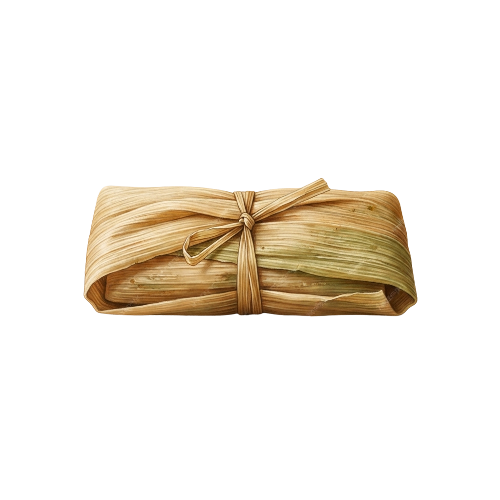 A rectangular bundle wrapped in light-colored straw with a tied knot in the center.