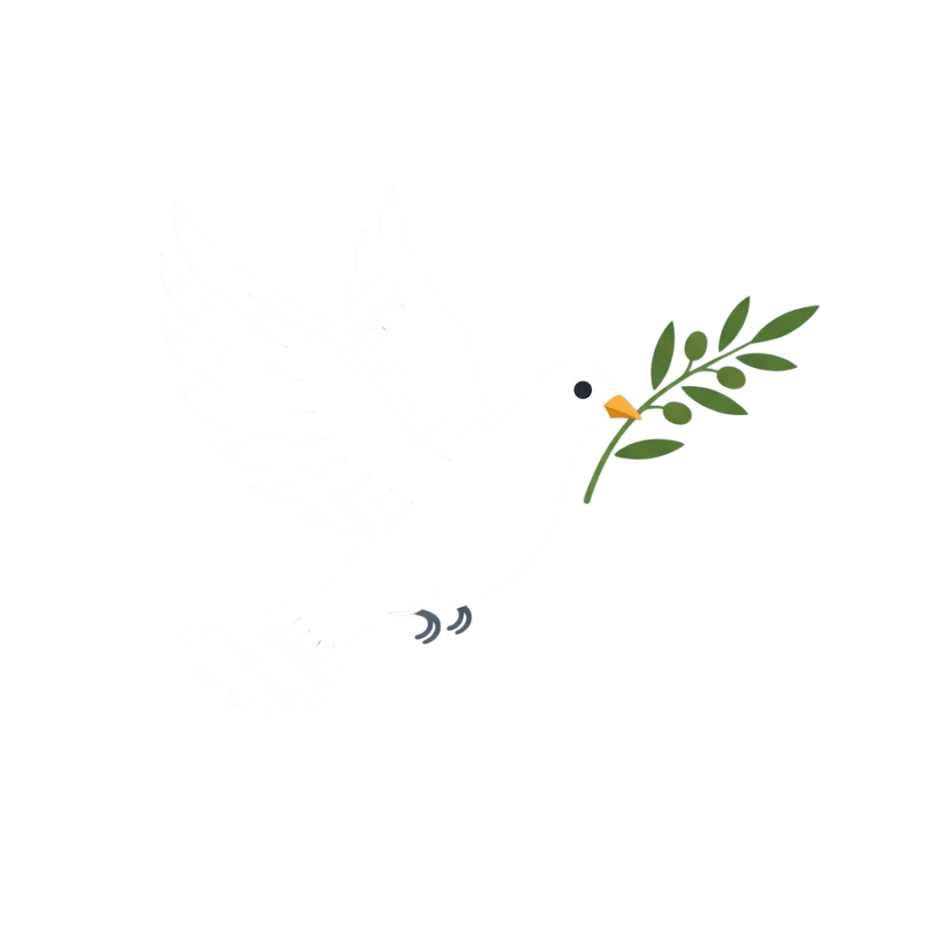 White dove in flight holding an olive branch in its beak against a black background