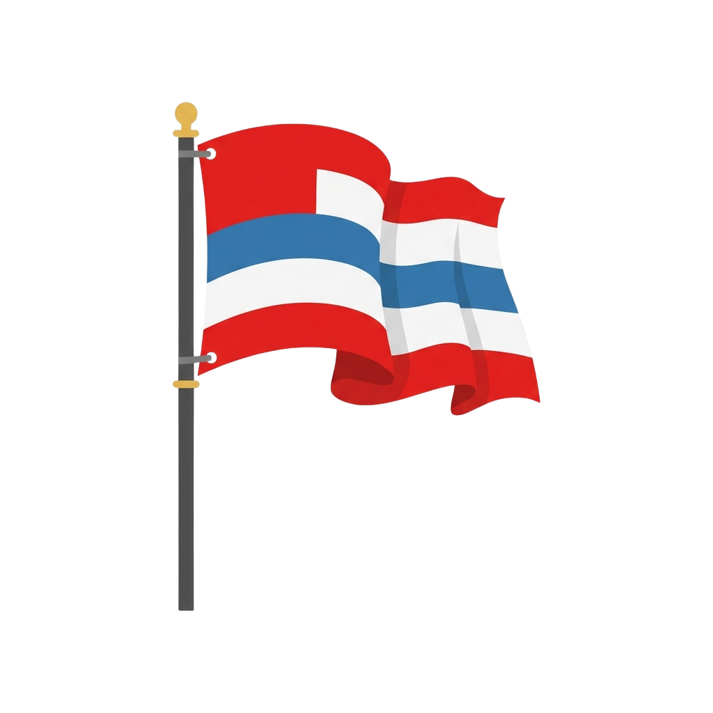 Illustration of the Netherlands flag waving on a flagpole against a black background