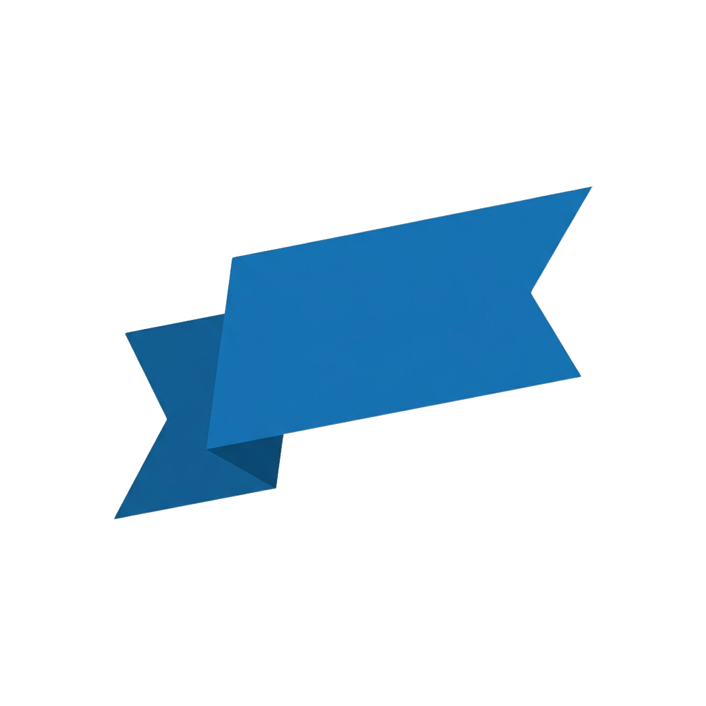 A three-dimensional blue geometric shape resembling a paper plane with angular folds