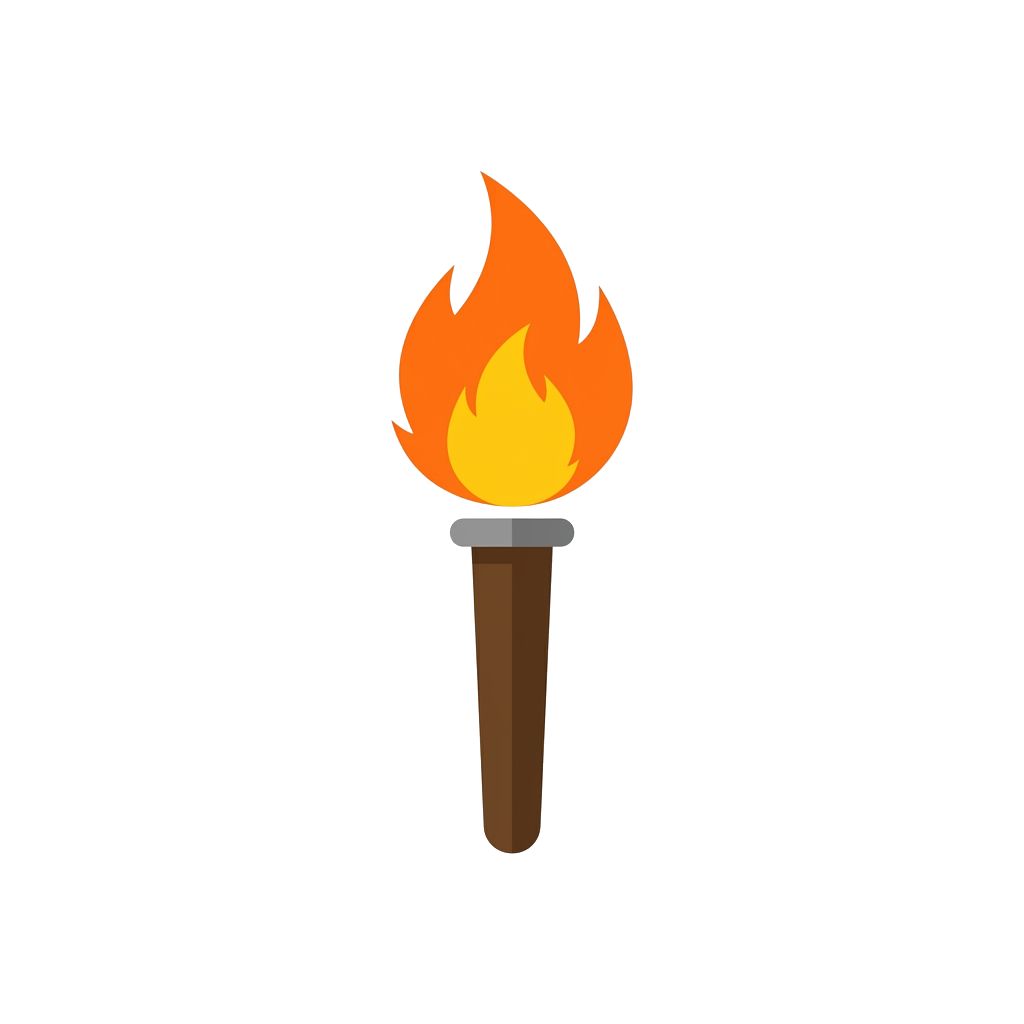 Illustration of a lit torch with orange and yellow flames on a black background