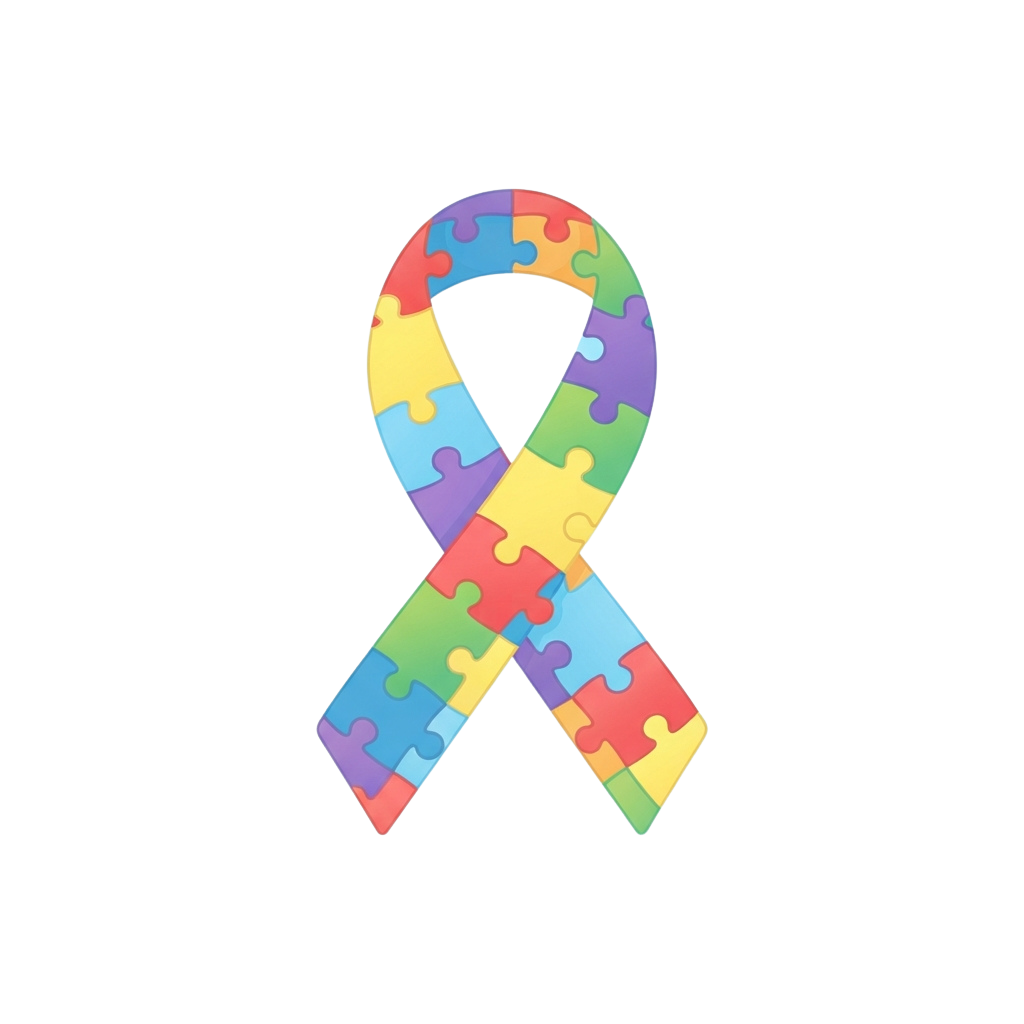 A ribbon made of interlocking puzzle pieces in rainbow colors on a black background