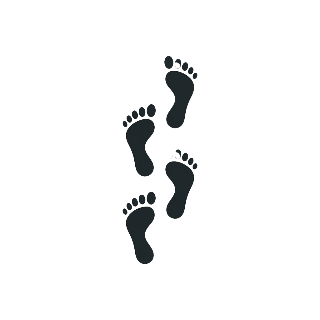 Three pairs of white outlined footprints on a dark background.