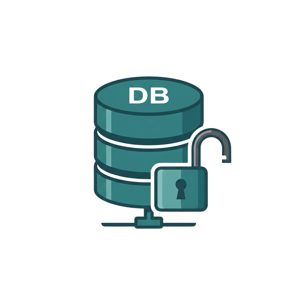 A database symbol with a locked computer screen icon indicating security and data protection