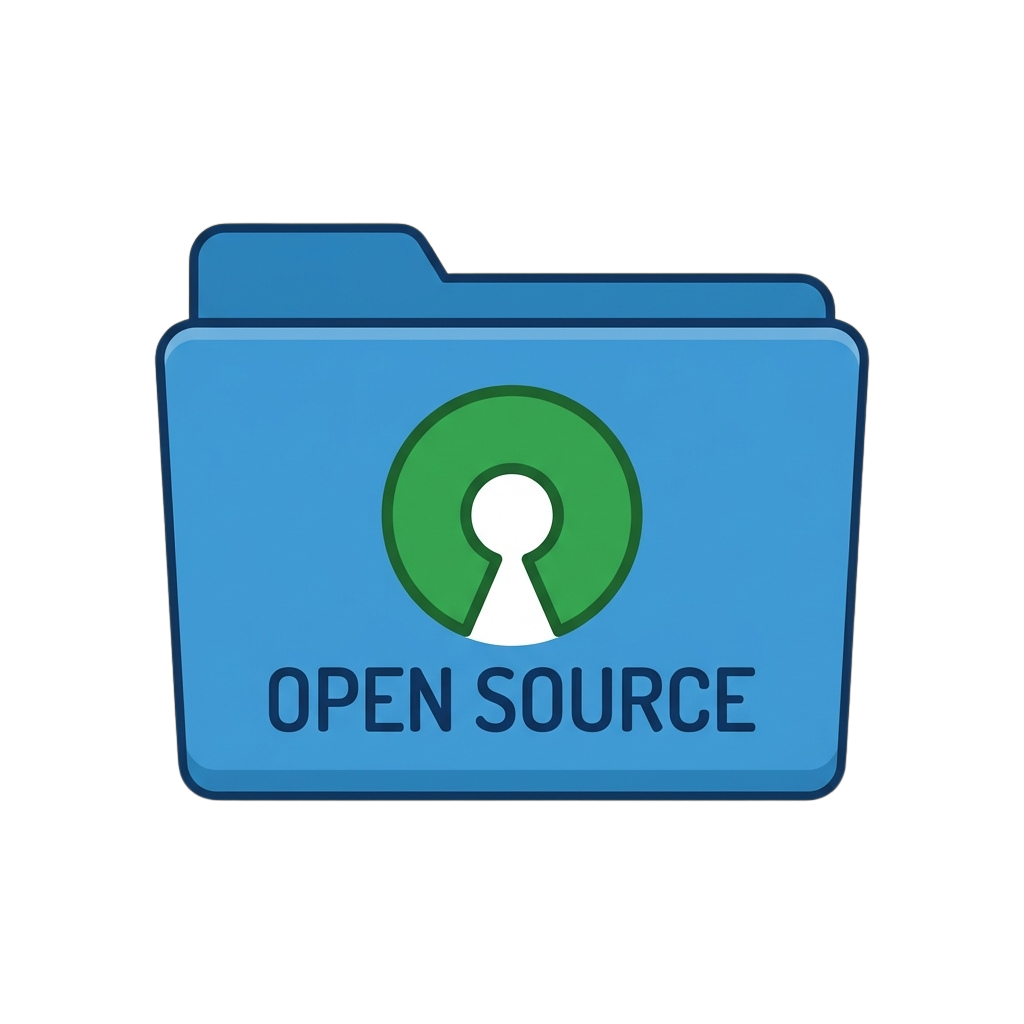 Blue folder icon labeled Open Source with a green circular keyhole logo