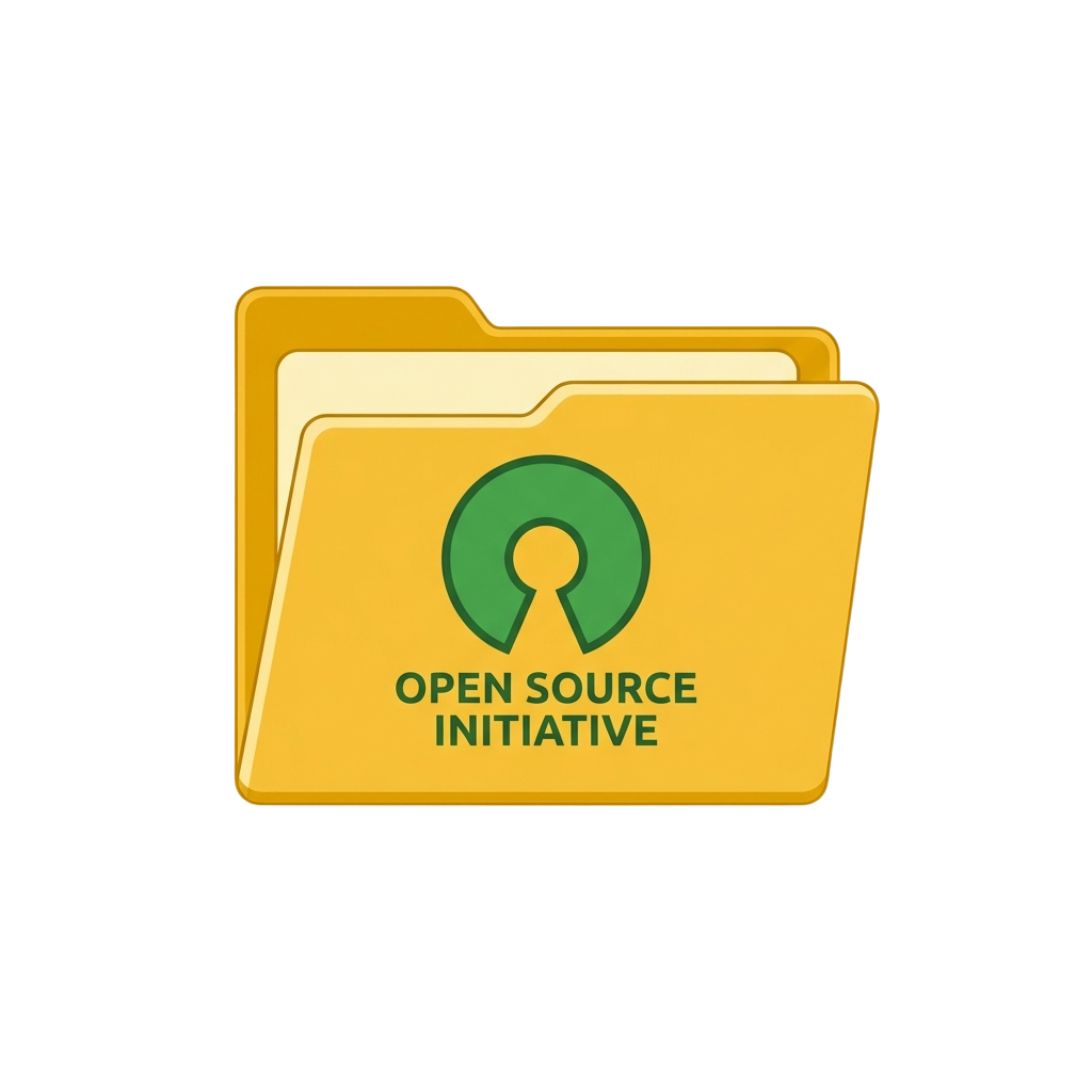 Yellow folder icon labeled Open Source Initiative with a green circular arrow symbol