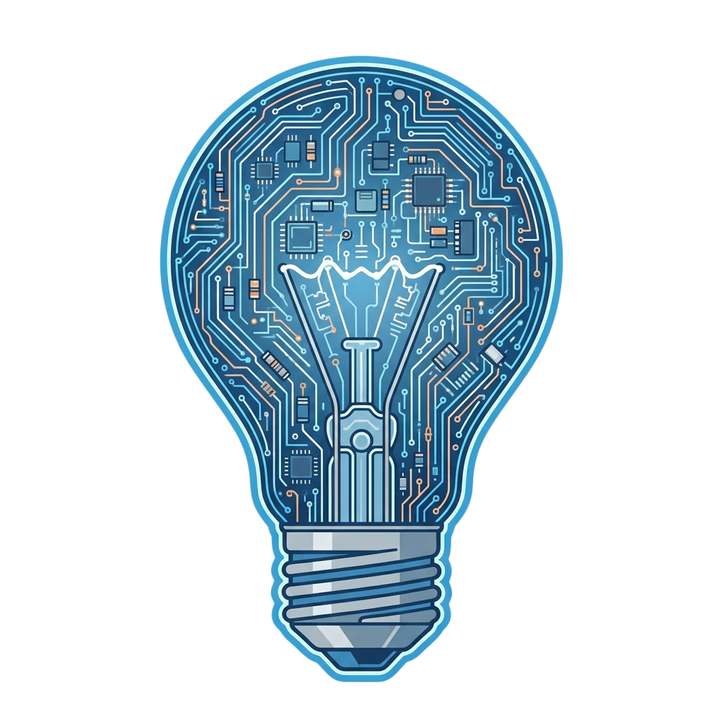 A light bulb designed with intricate circuit board patterns inside, symbolizing technology and innovation