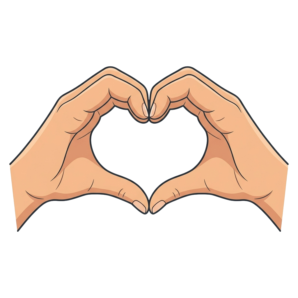 Two hands forming a heart shape with fingers against a black background