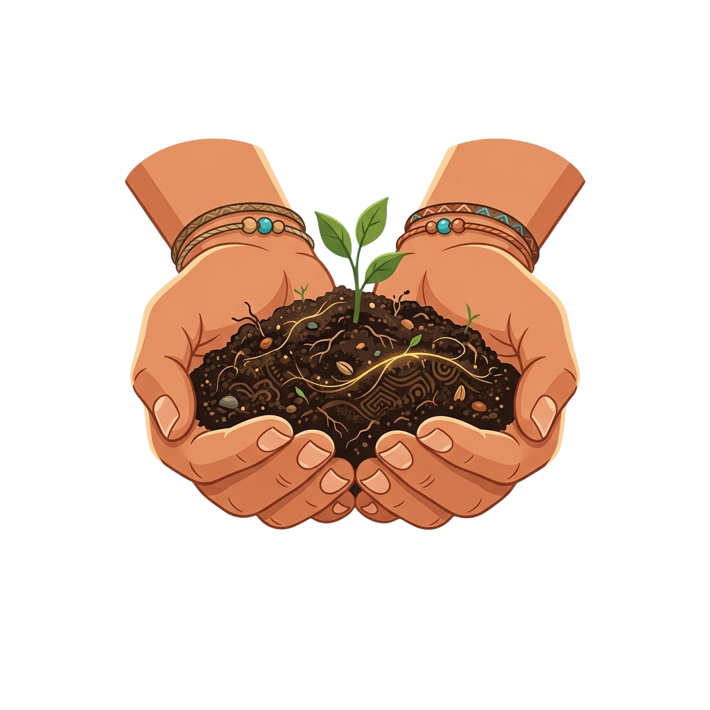 Two hands gently cradling soil with a small green sprout growing from it