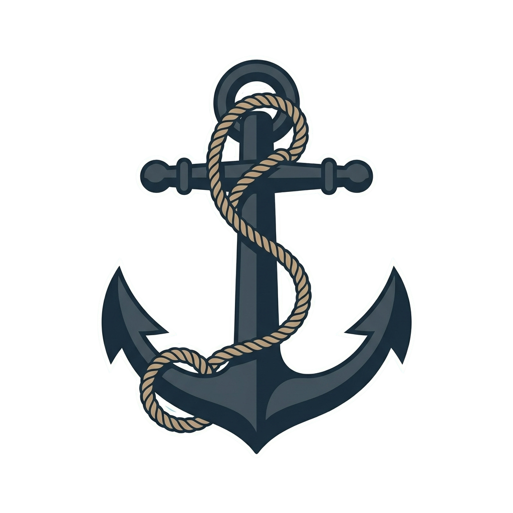 Illustration of a stylized anchor with a rope wrapped around its crosspiece