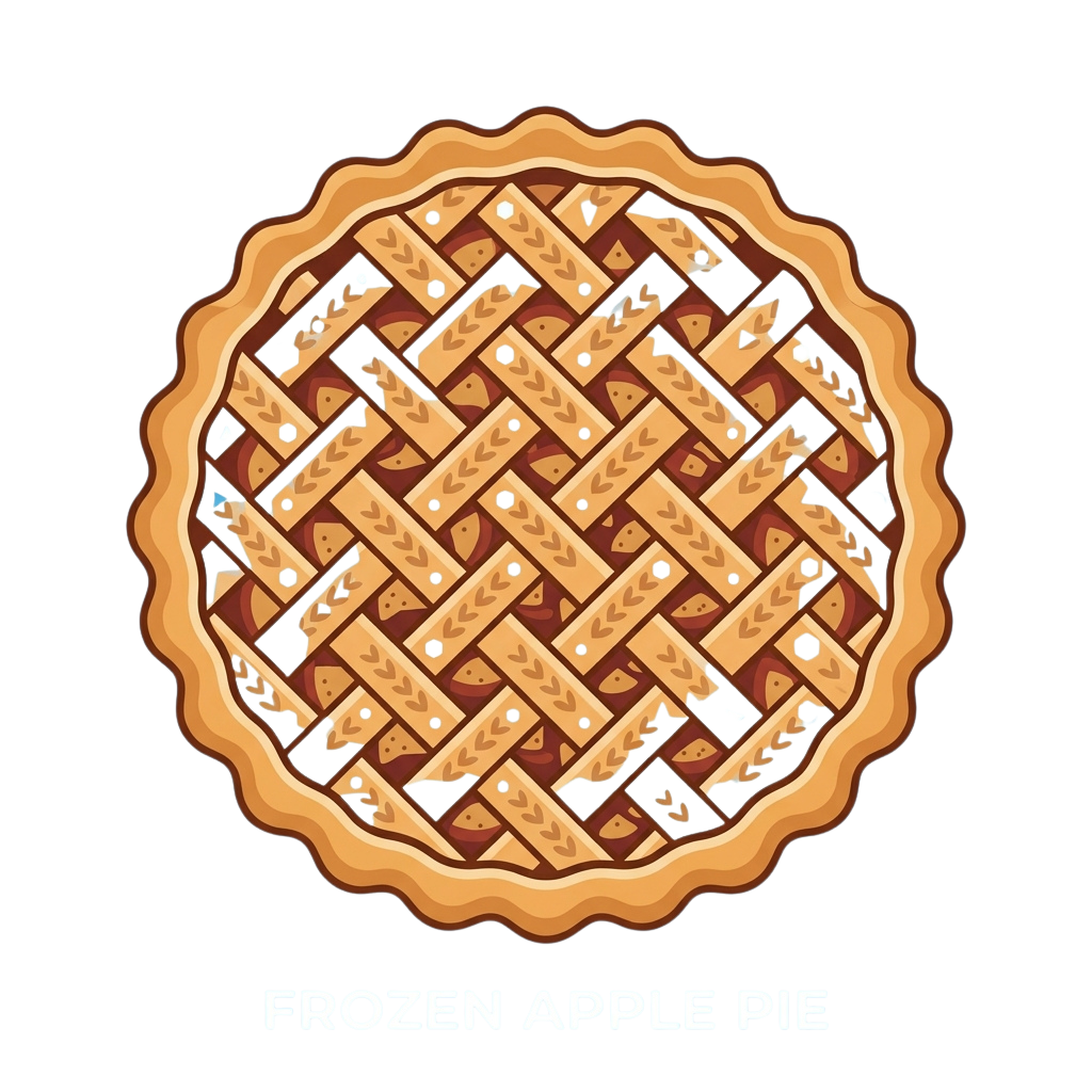 Illustration of a golden-brown apple pie with a crisscross pastry top and visible apple filling