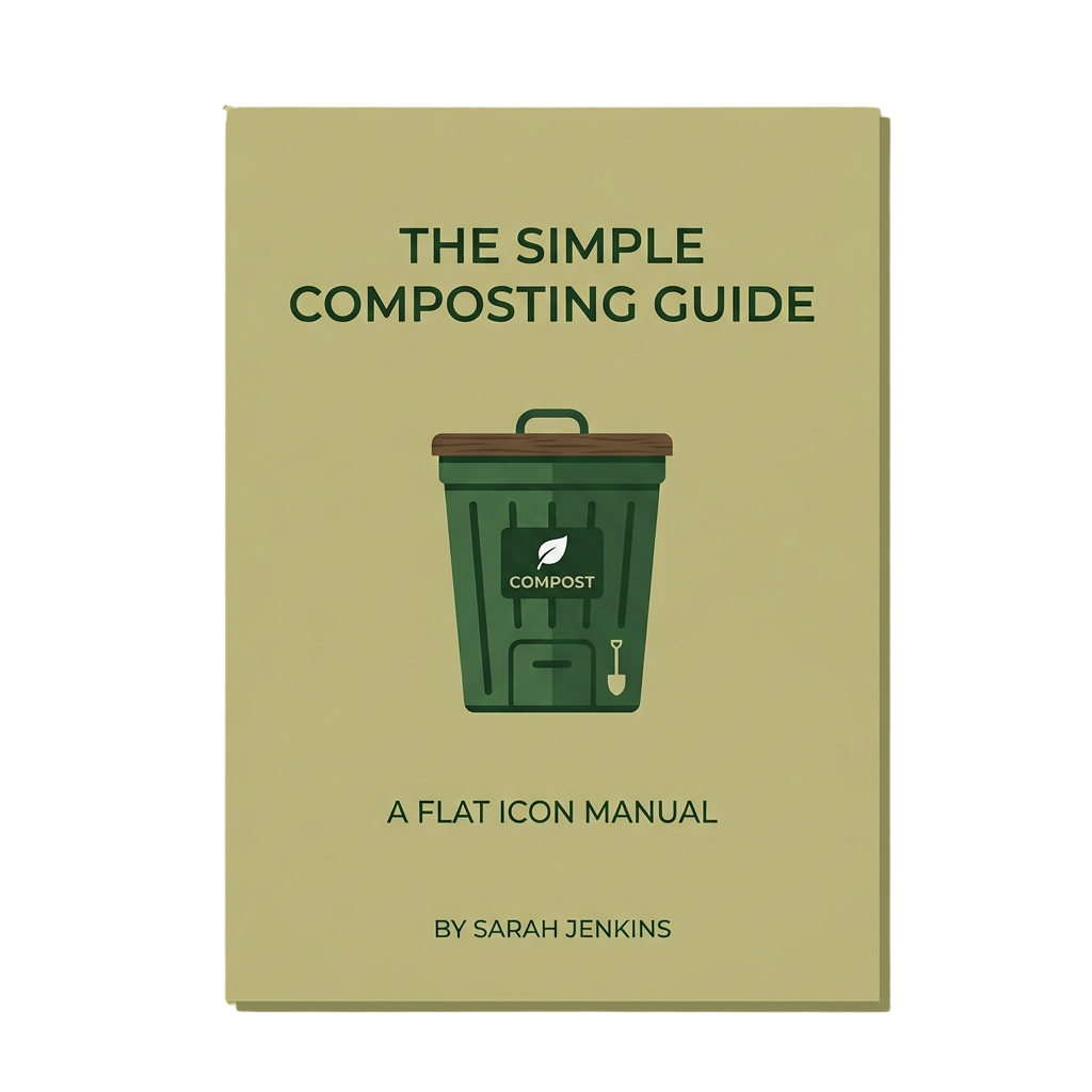 Cover of a composting guide featuring a green compost bin icon with a leaf and shovel graphic