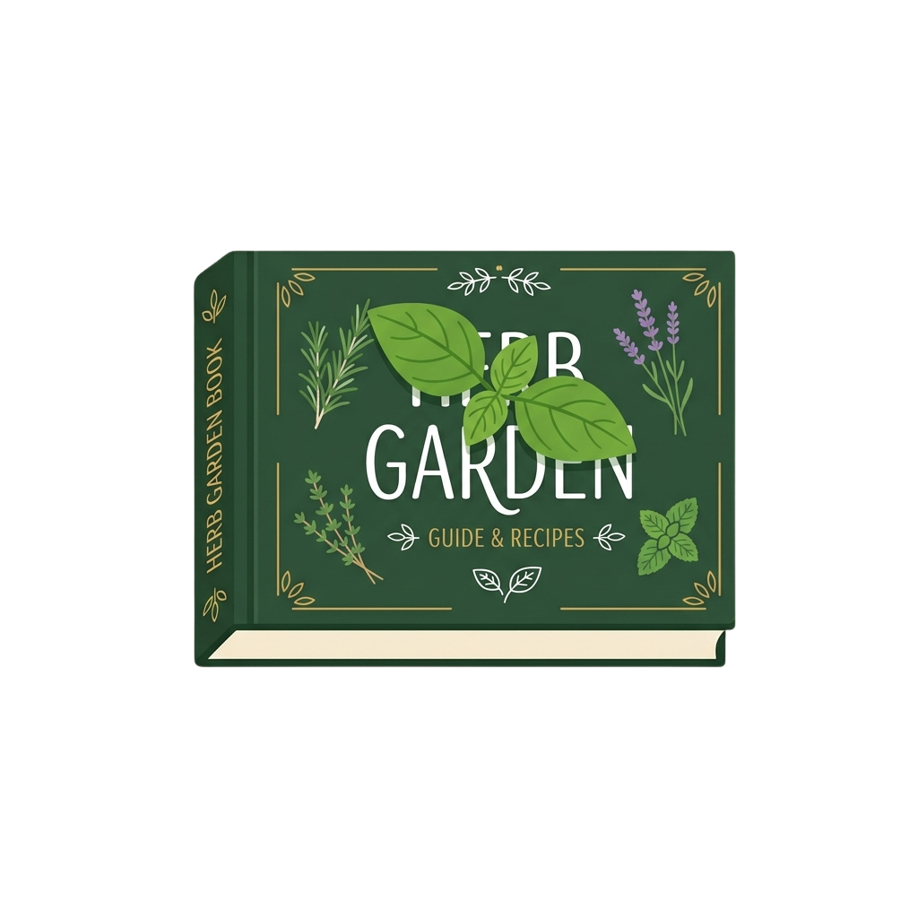 Green book cover titled Herb Garden Guide Recipes with herb illustrations