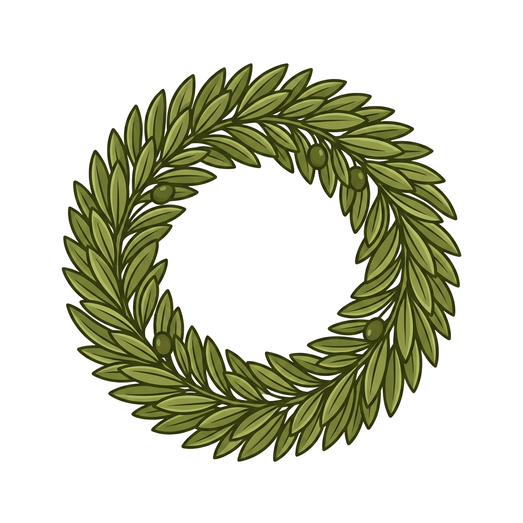A detailed illustration of a green laurel leaf wreath on a black background