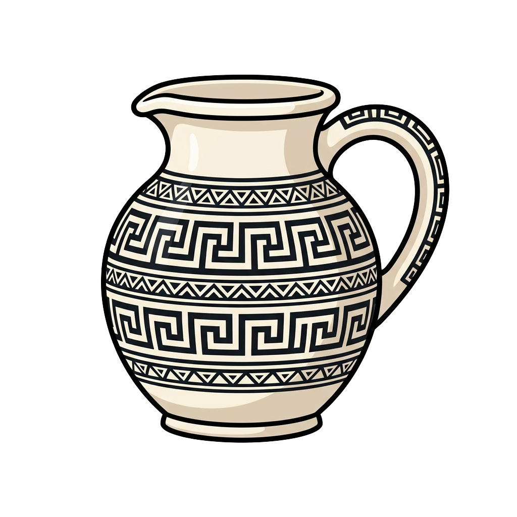 Ceramic pitcher featuring black and white geometric patterns including zigzags and triangles