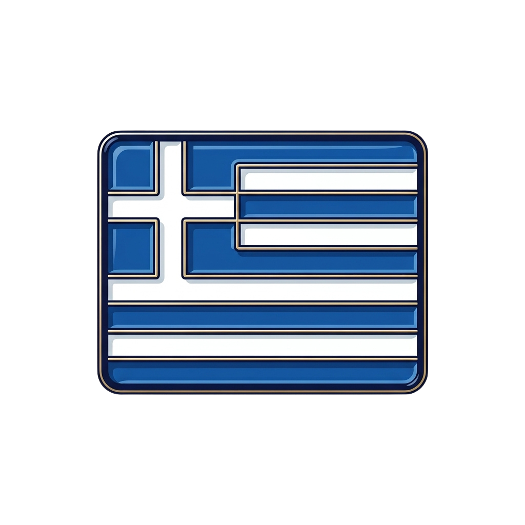 Modern stylized Greek flag with blue and white cross on white and blue stripes