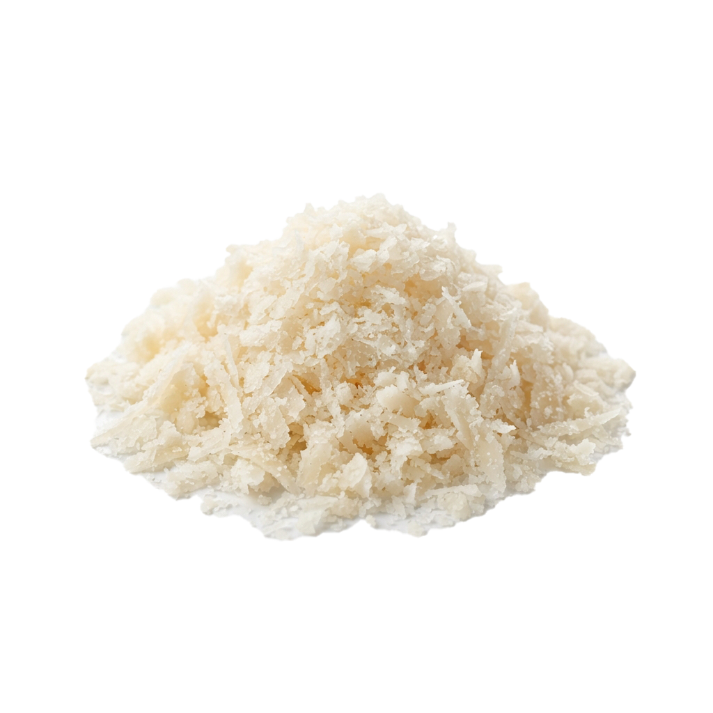 A close-up image of a pile of crumbled white powdery substance on a black background