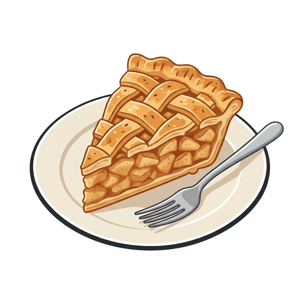 A slice of apple crisp on a white plate with a fork beside it
