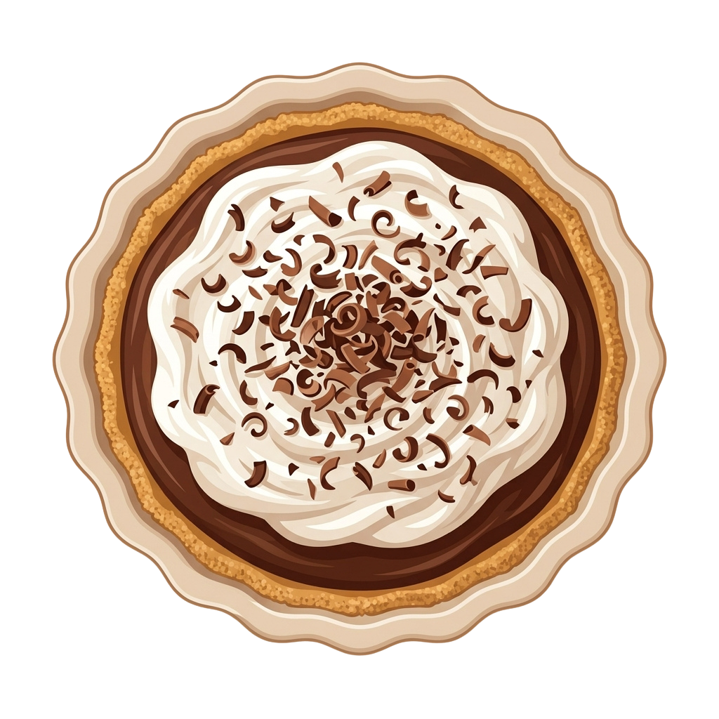 A chocolate cream pie topped with whipped cream and chocolate shavings on a flaky crust
