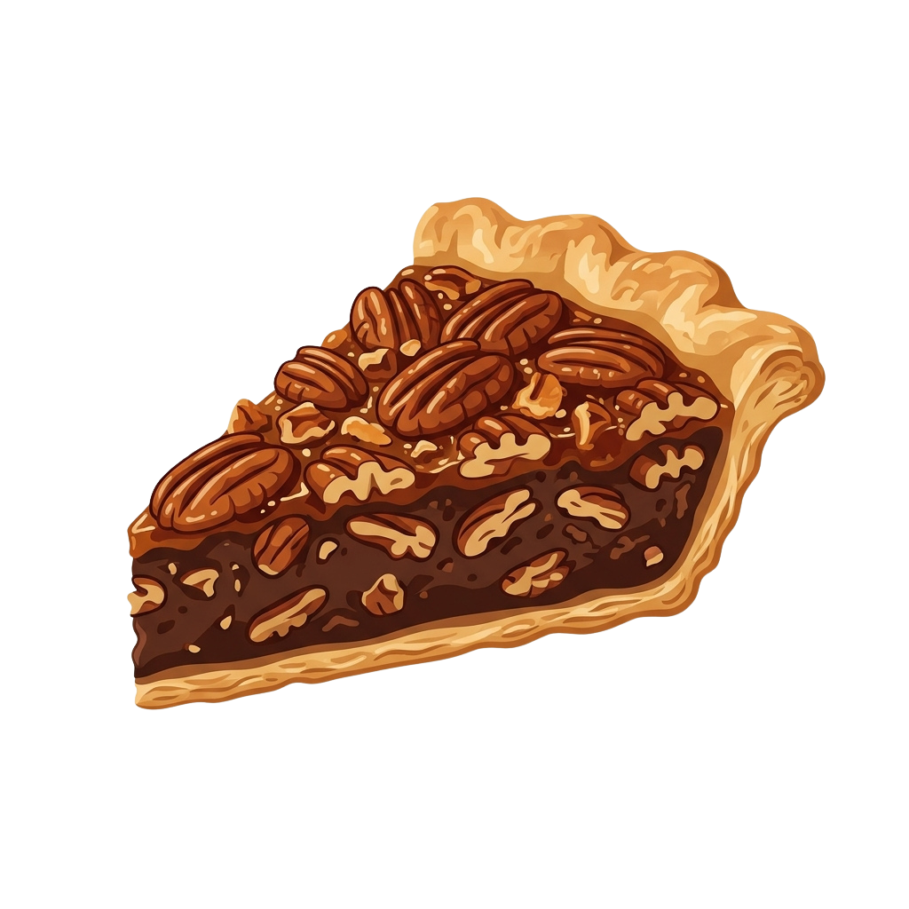 A single slice of pecan pie with a golden crust and pecans on top