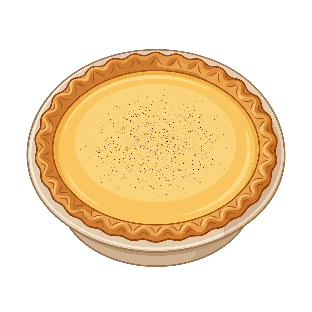 A round pumpkin pie with golden crust placed in a white ceramic dish on a dark background
