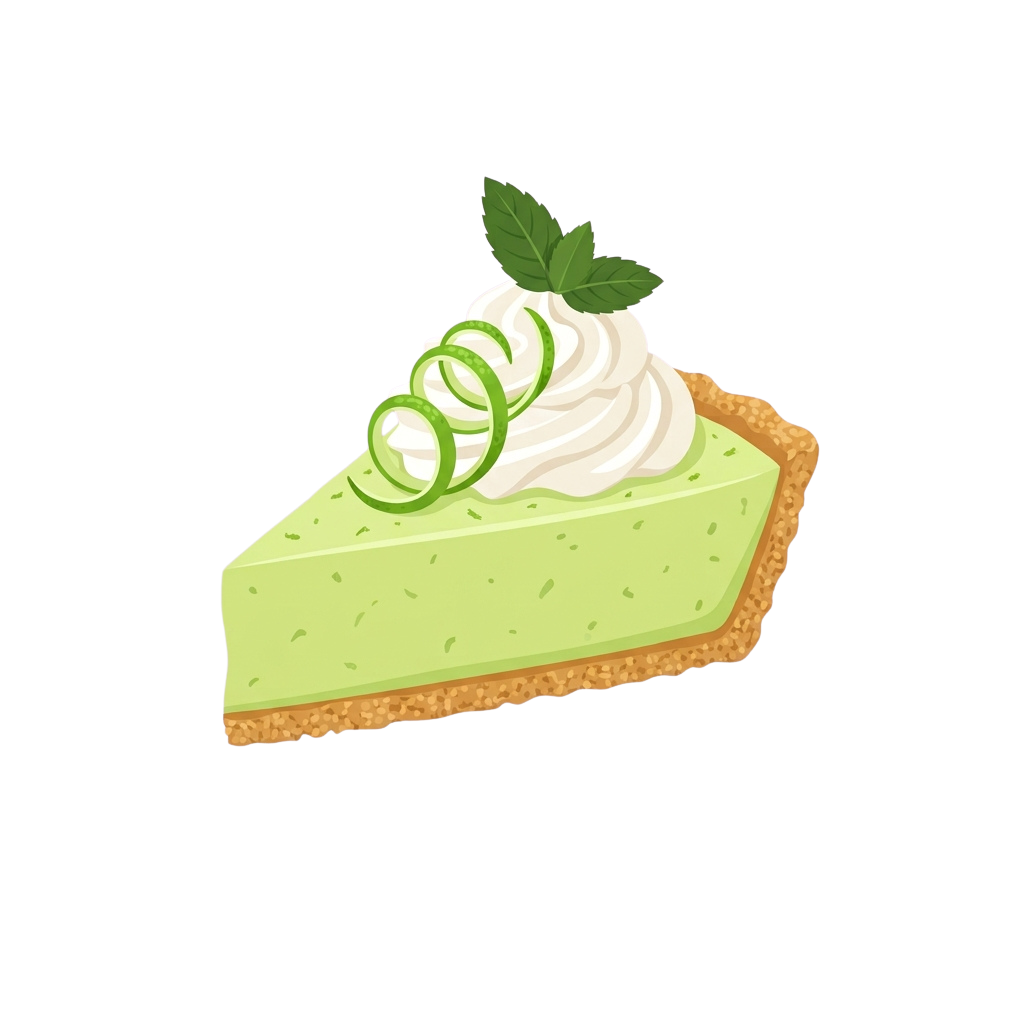 A slice of green lemon cheesecake topped with whipped cream and a lemon twist garnish on a black background