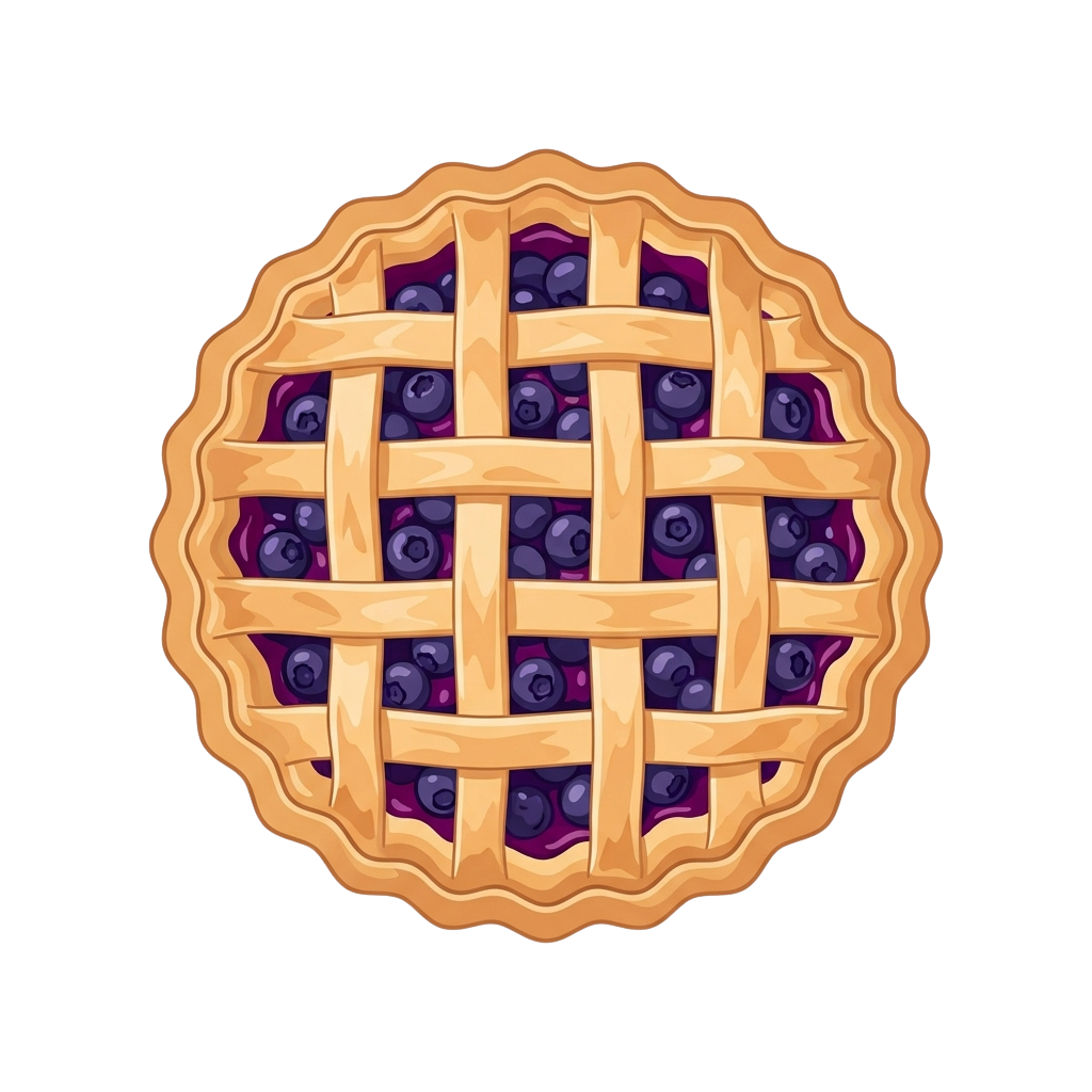 A round blueberry pie with a golden lattice crust and visible blueberries inside
