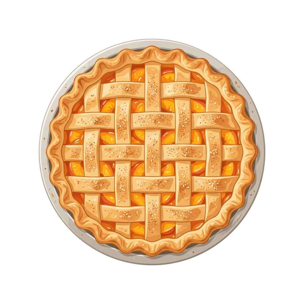 A delicious apple pie with a golden lattice crust baked in a round metal pan