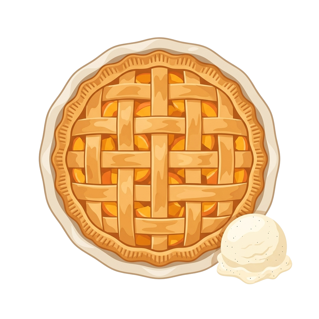 A delicious pie with a lattice crust filled with fruit, served with a dollop of whipped cream