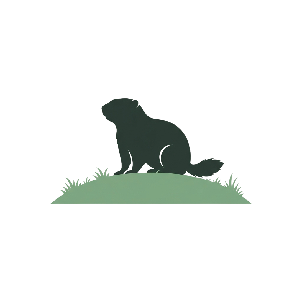 A dog silhouette sitting on a small grassy hillock against a dark background