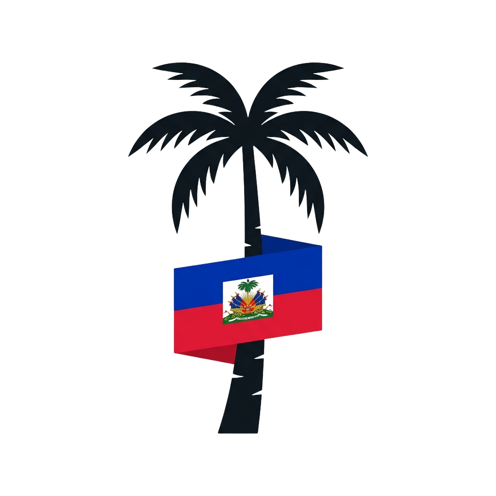 Illustration of a palm tree with the Haitian flag attached to its trunk