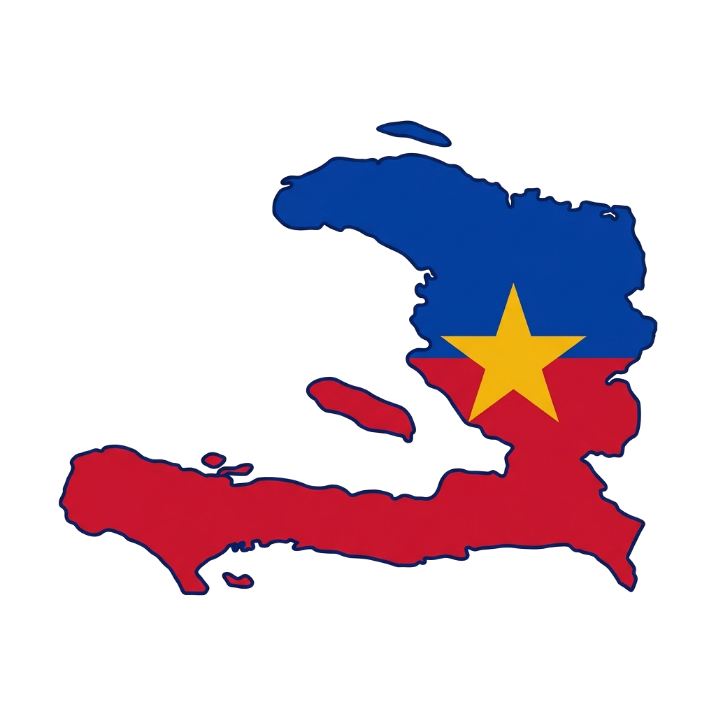 Map of Haiti with the national flag colors and star overlay