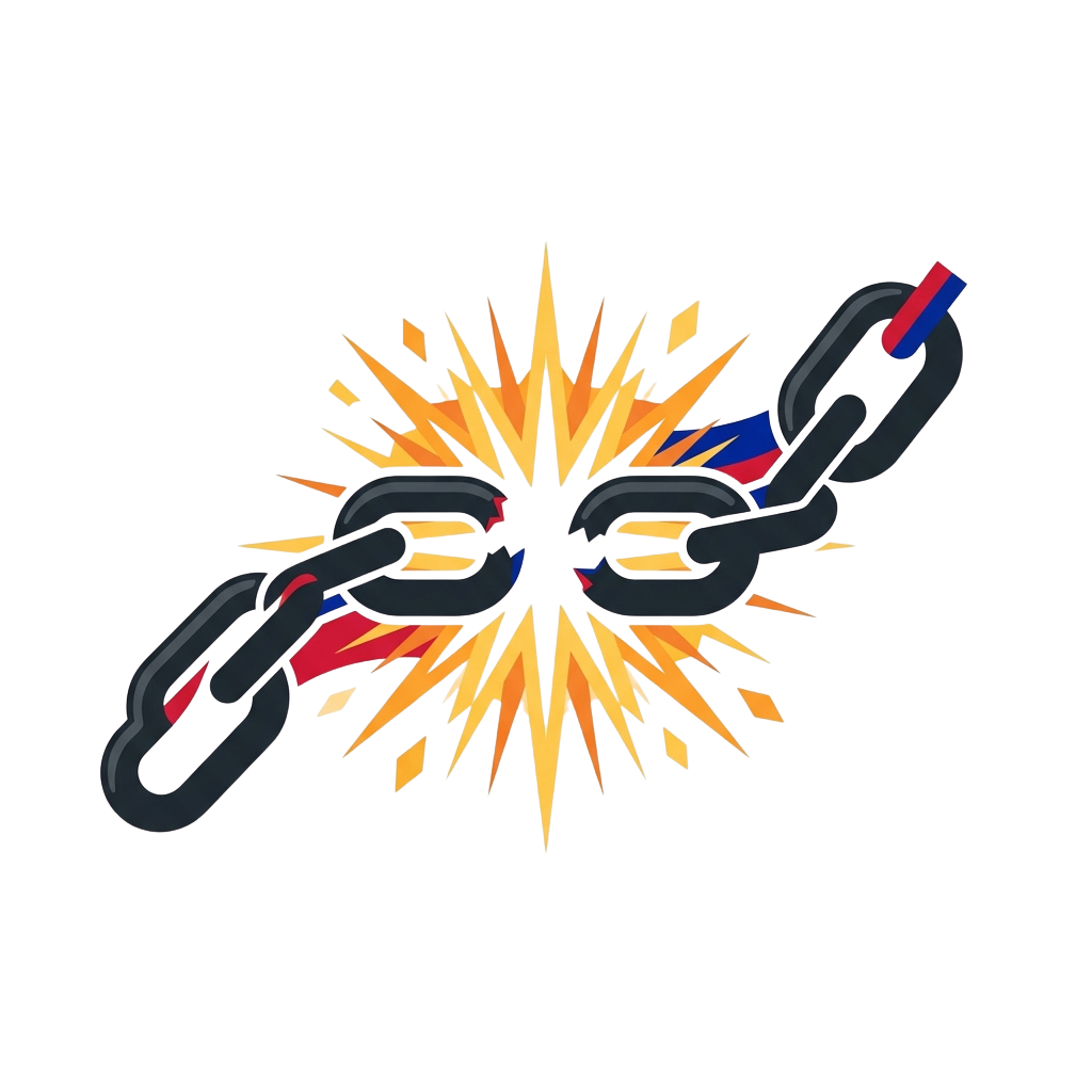 Illustration of two breaking chains with a bright explosion in the center